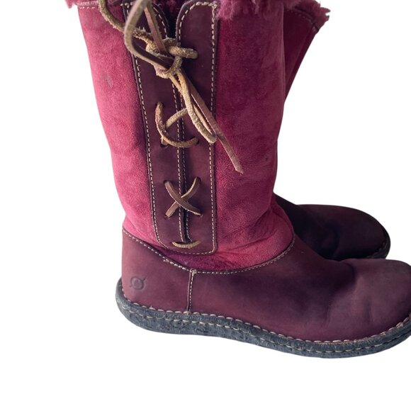 Born Burgundy Suede Leather Faux Sherpa Boots - 7 - Picture 6 of 11